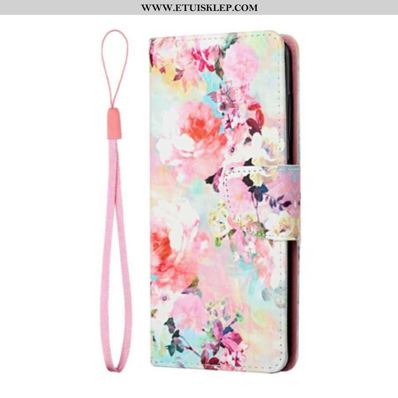 Etui Folio do Samsung Galaxy S21 FE z Łańcuch Kwiatowe Paski W Stylu Vintage